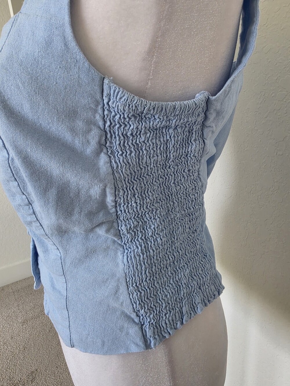 Old Navy Linen Blend Button Front Corset Tank Top | Powder Blue | Size M - Picture 4 of 8